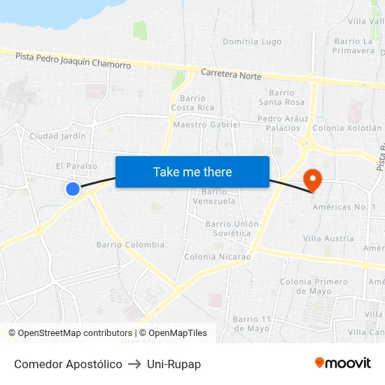 Comedor Apostólico to Uni-Rupap map
