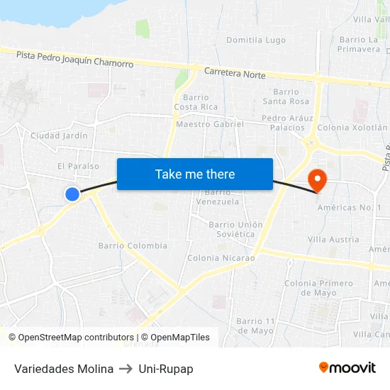 Variedades Molina to Uni-Rupap map