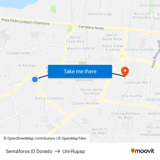 Semáforos El Dorado to Uni-Rupap map