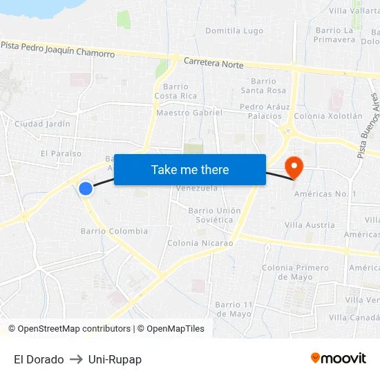 El Dorado to Uni-Rupap map