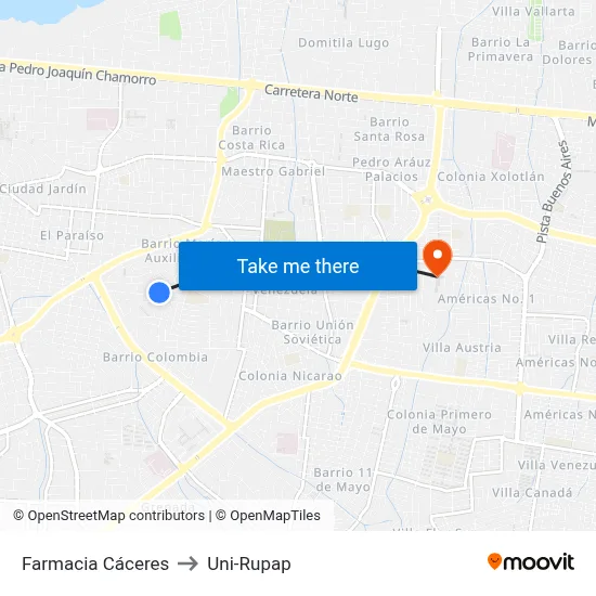 Farmacia Cáceres to Uni-Rupap map