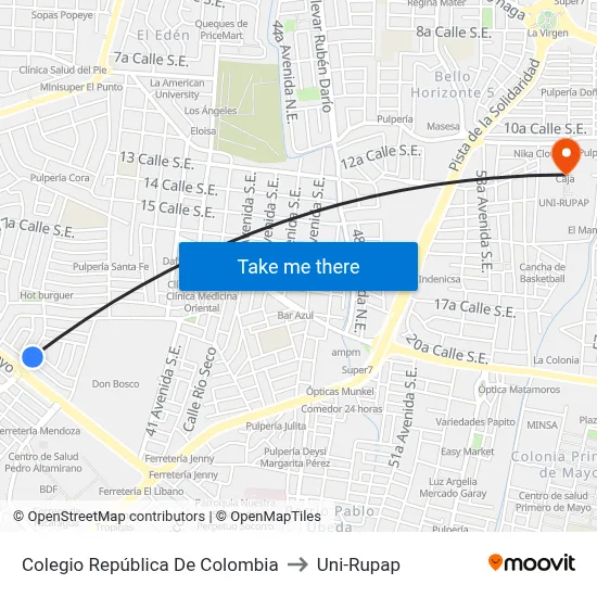 Colegio República De Colombia to Uni-Rupap map