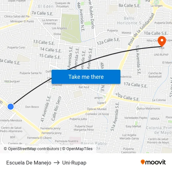 Escuela De Manejo to Uni-Rupap map