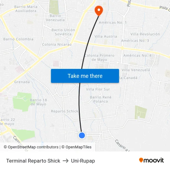 Terminal Reparto Shick to Uni-Rupap map