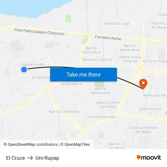 El Cruce to Uni-Rupap map