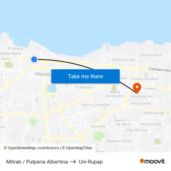 Mitrab / Pulperia Albertina to Uni-Rupap map