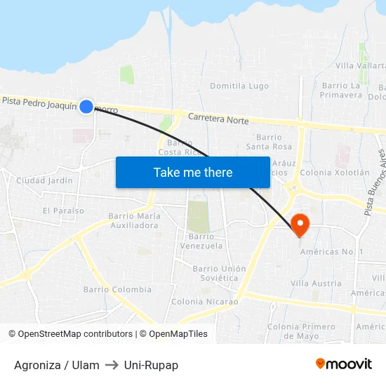 Agroniza / Ulam to Uni-Rupap map