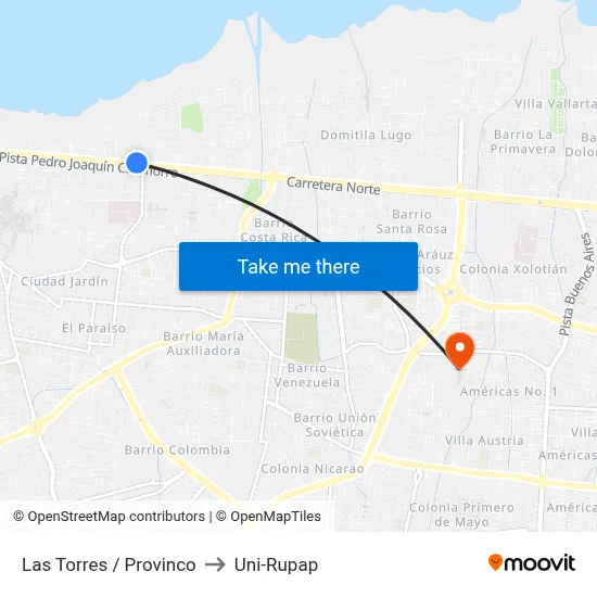 Las Torres / Provinco to Uni-Rupap map