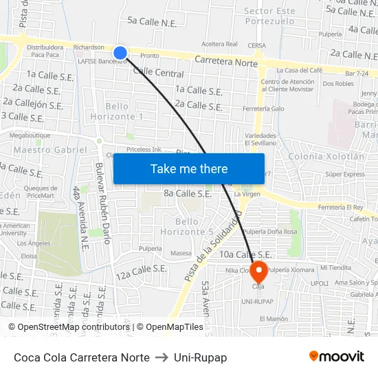 Coca Cola Carretera Norte to Uni-Rupap map