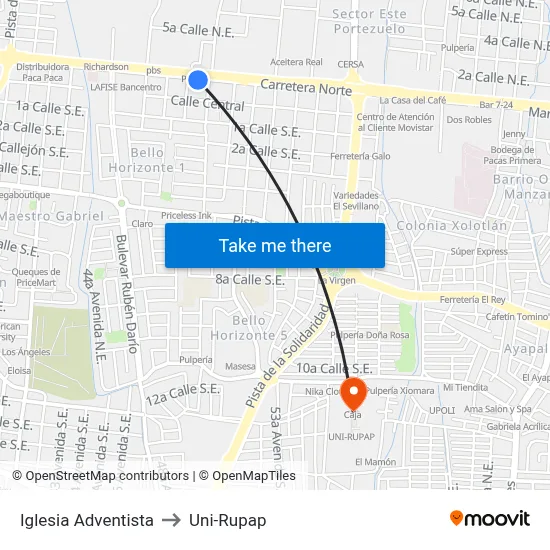 Iglesia Adventista to Uni-Rupap map