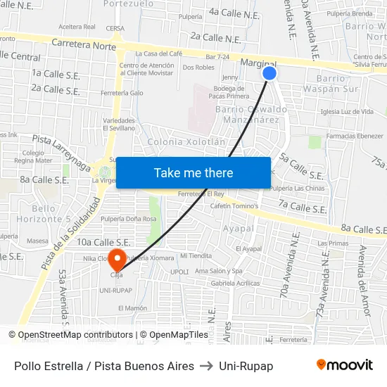 Pollo Estrella / Pista Buenos Aires to Uni-Rupap map