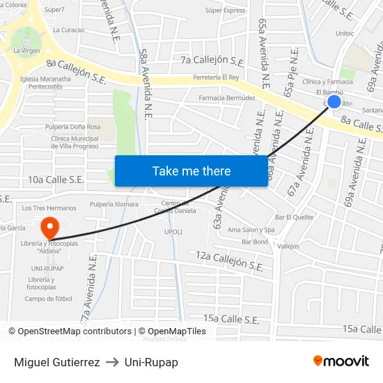 Miguel Gutierrez to Uni-Rupap map