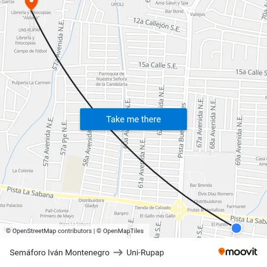 Semáforo Iván Montenegro to Uni-Rupap map