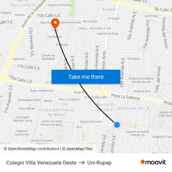 Colegio Villa Venezuela Oeste to Uni-Rupap map