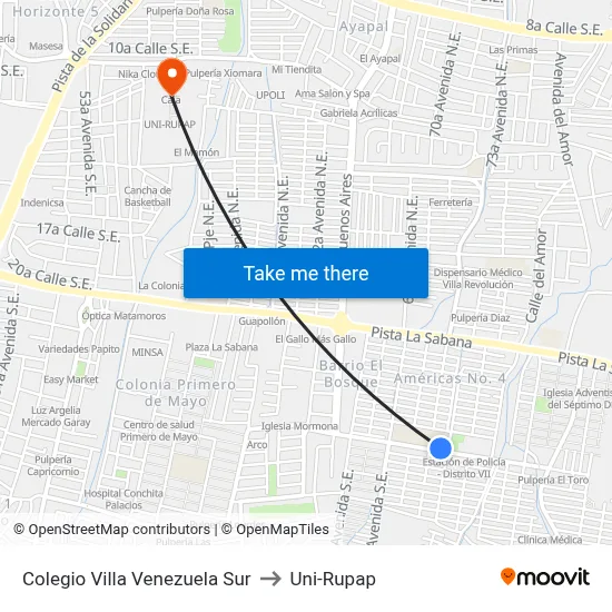 Colegio Villa Venezuela Sur to Uni-Rupap map