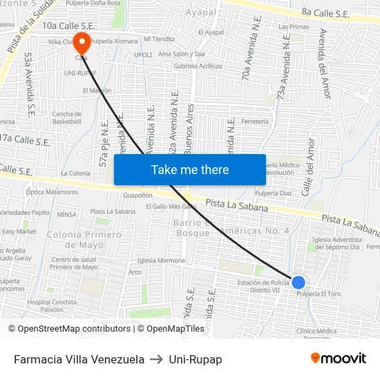 Farmacia Villa Venezuela to Uni-Rupap map
