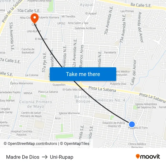 Madre De Dios to Uni-Rupap map