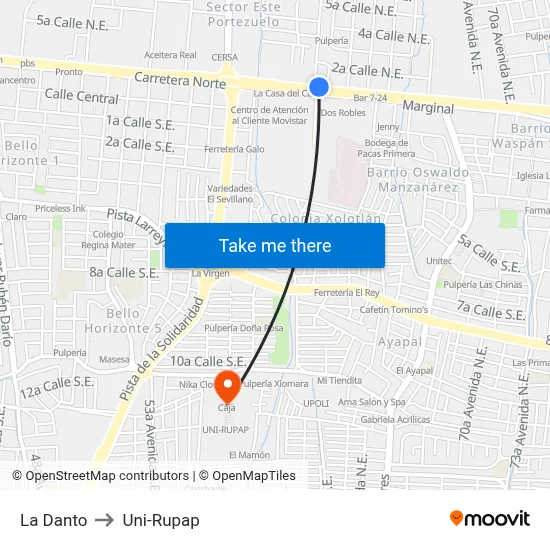 La Danto to Uni-Rupap map