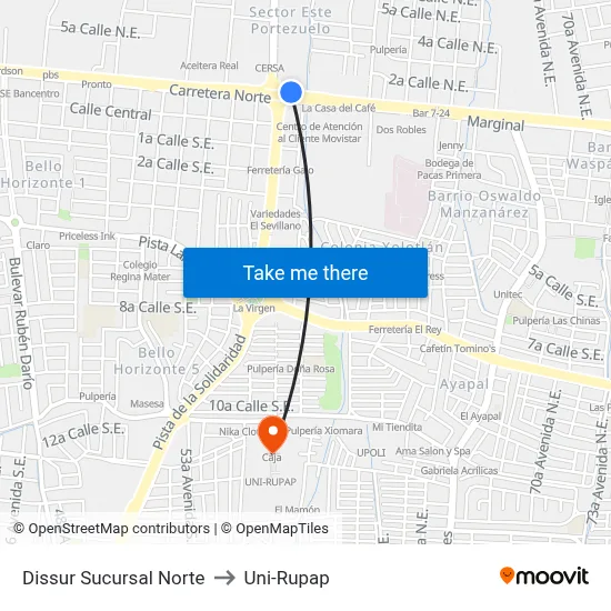 Dissur Sucursal Norte to Uni-Rupap map