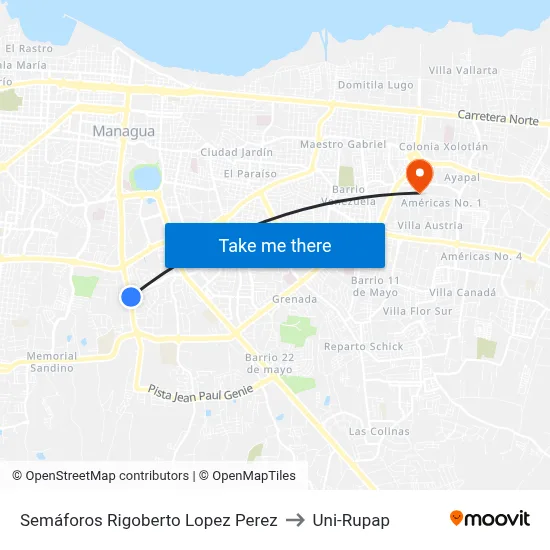 Semáforos Rigoberto Lopez Perez to Uni-Rupap map