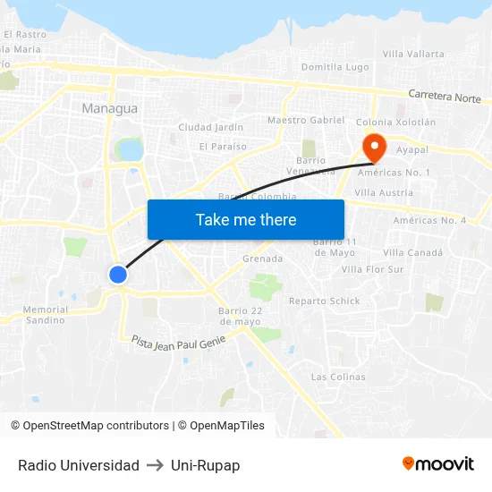 Radio Universidad to Uni-Rupap map