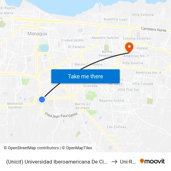 (Unicit) Universidad Iberoamericana De Ciencia Y Tecnología to Uni-Rupap map