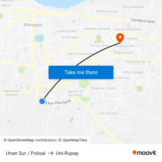 Unan Sur / Polisal to Uni-Rupap map