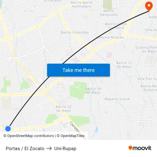 Portas / El Zocalo to Uni-Rupap map