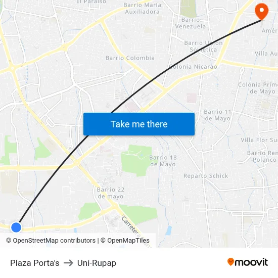 Plaza Porta's to Uni-Rupap map