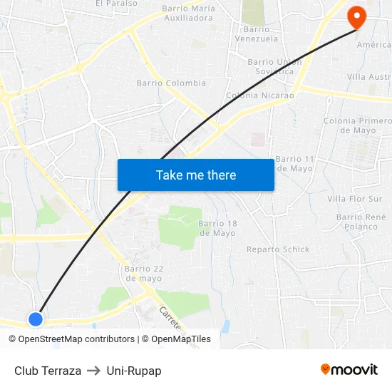 Club Terraza to Uni-Rupap map