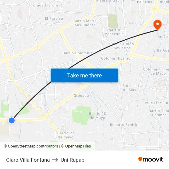 Claro Villa Fontana to Uni-Rupap map