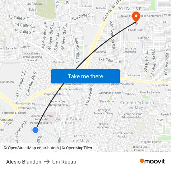 Alesio Blandon to Uni-Rupap map