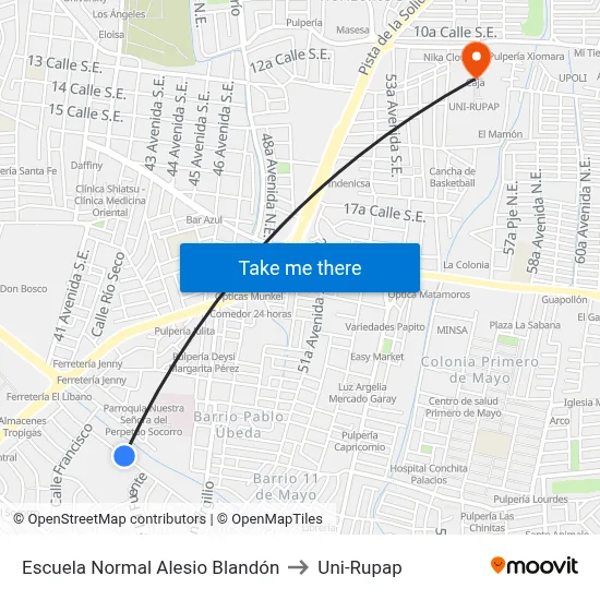 Escuela Normal Alesio Blandón to Uni-Rupap map