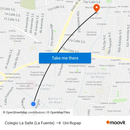 Colegio La Salle (La Fuente) to Uni-Rupap map