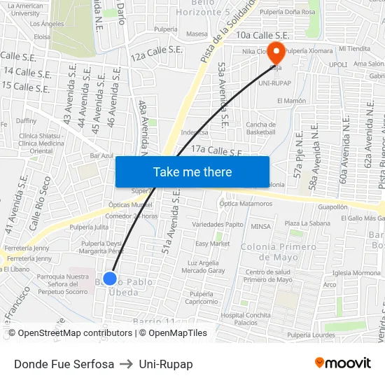 Donde Fue Serfosa to Uni-Rupap map