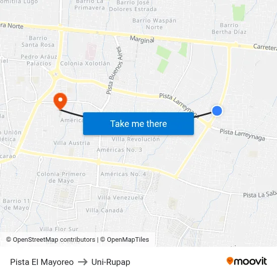 Pista El Mayoreo to Uni-Rupap map