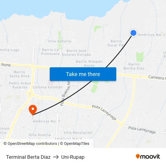 Terminal Berta Diaz to Uni-Rupap map