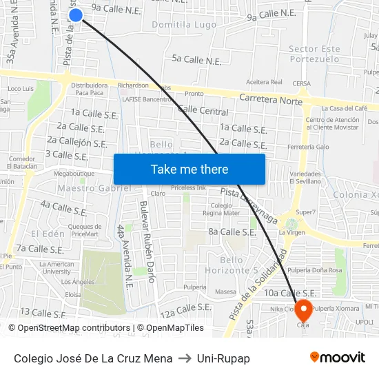 Colegio José De La Cruz Mena to Uni-Rupap map