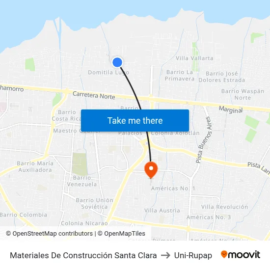 Materiales De Construcción Santa Clara to Uni-Rupap map