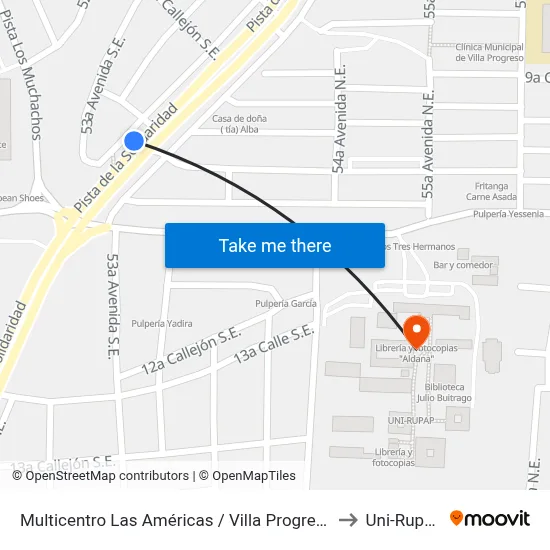 Multicentro Las Américas / Villa Progreso to Uni-Rupap map