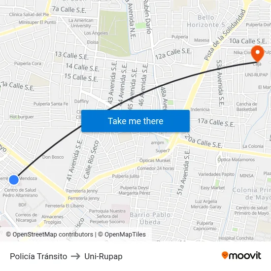 Policía Tránsito to Uni-Rupap map