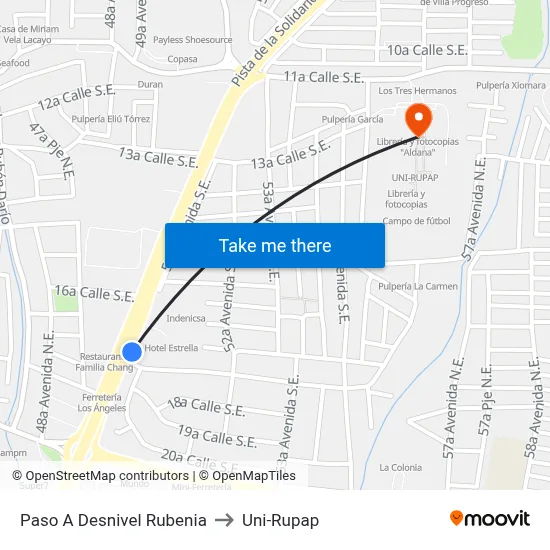 Paso A Desnivel Rubenia to Uni-Rupap map