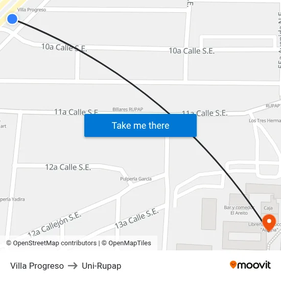 Villa Progreso to Uni-Rupap map