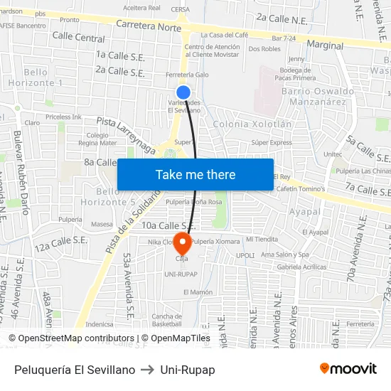 Peluquería El Sevillano to Uni-Rupap map