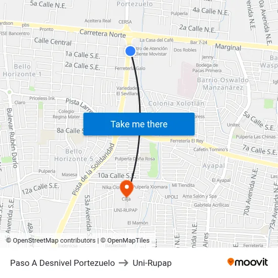 Paso A Desnivel Portezuelo to Uni-Rupap map