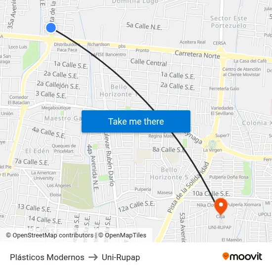 Plásticos Modernos to Uni-Rupap map