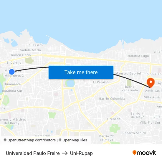 Universidad Paulo Freire to Uni-Rupap map