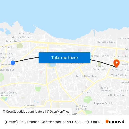 (Ucem) Universidad Centroamericana De Ciencias Empresariales to Uni-Rupap map