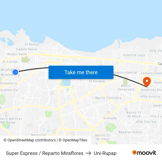 Super Express / Reparto Miraflores to Uni-Rupap map
