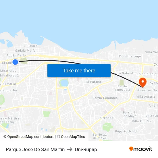 Parque Jose De San Martín to Uni-Rupap map